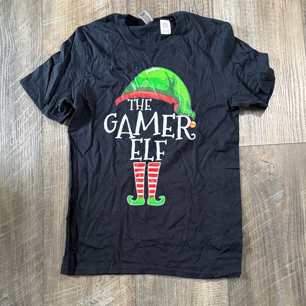 Gildan Black Tee with Festive Elf Design